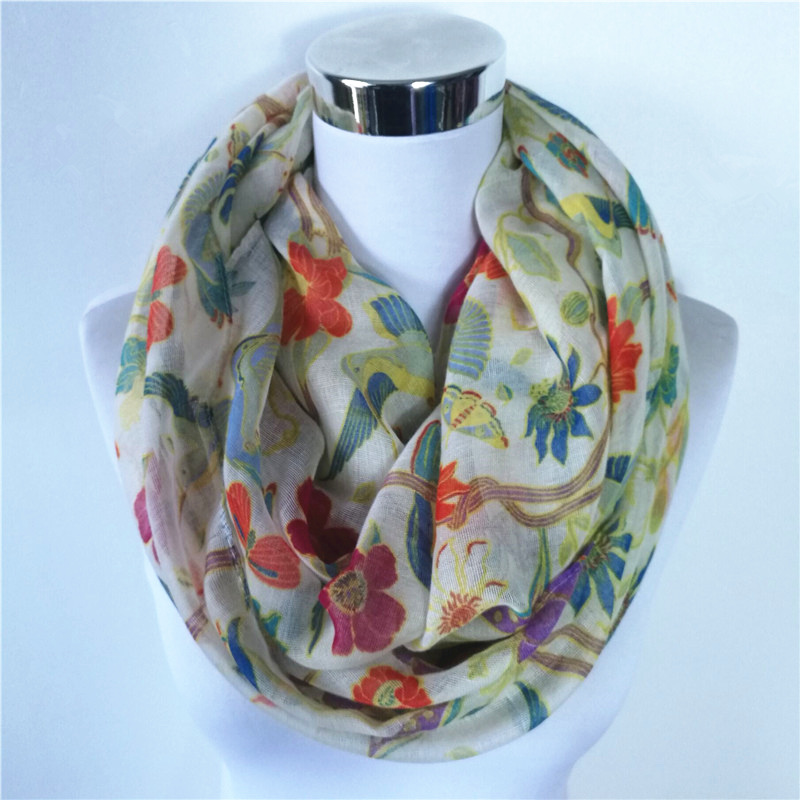 Infinity Scarf Knit - Nova magpie pássaro impressão viscose jogo