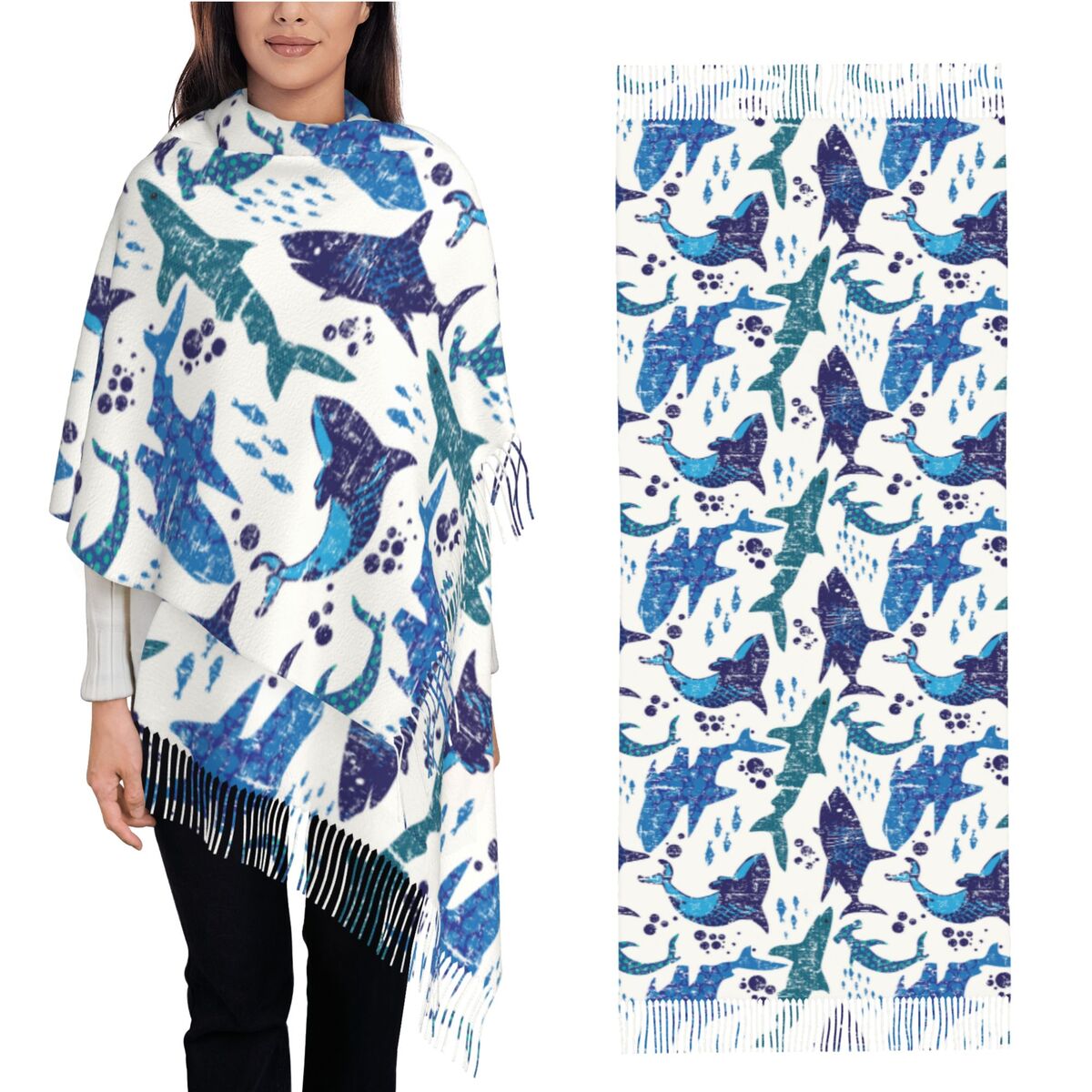Pashmina Wrap Large - Tubarão subaquático mundo oceano mar organismo