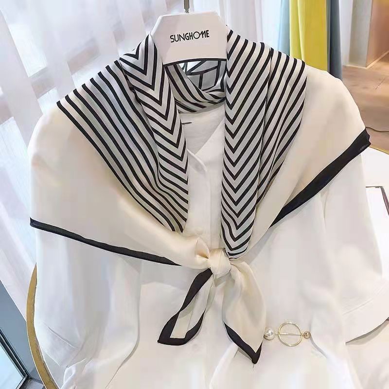 Silk Tie Striped - Moda praça 70cm preto e branco