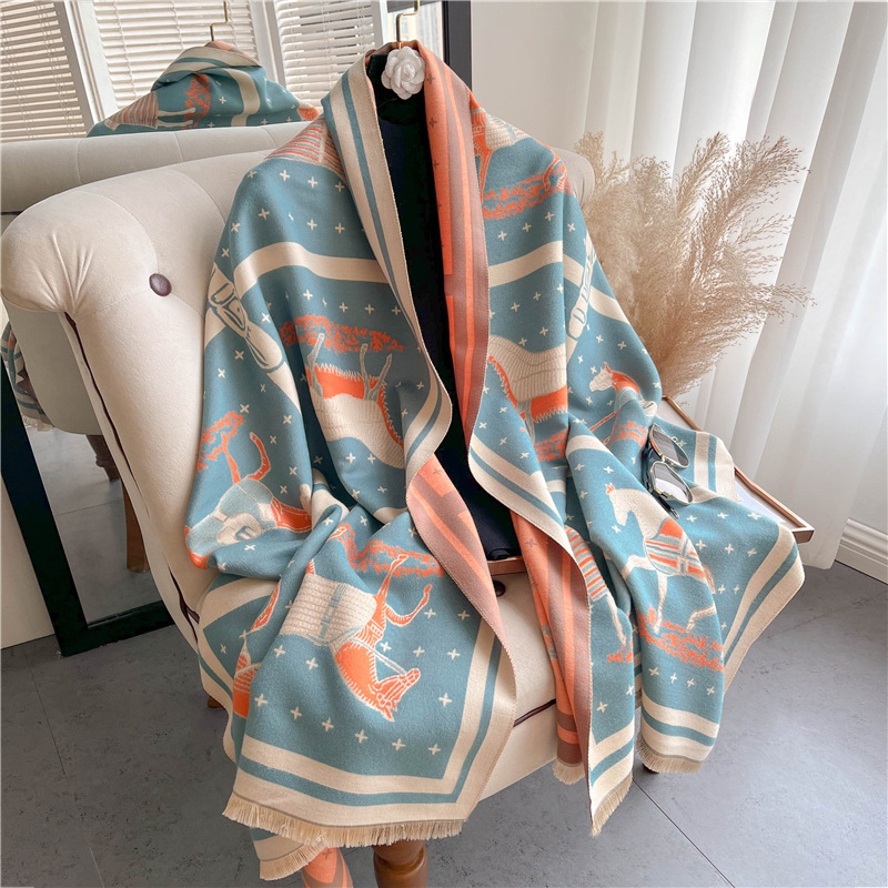 Woven Scarf Blanket - Luxo cavalo impressão grosso cobertor de
