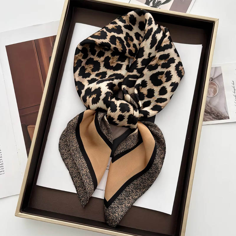 Face Scarf Mask - Luxo leopardo impressão feminino cetim pescoço