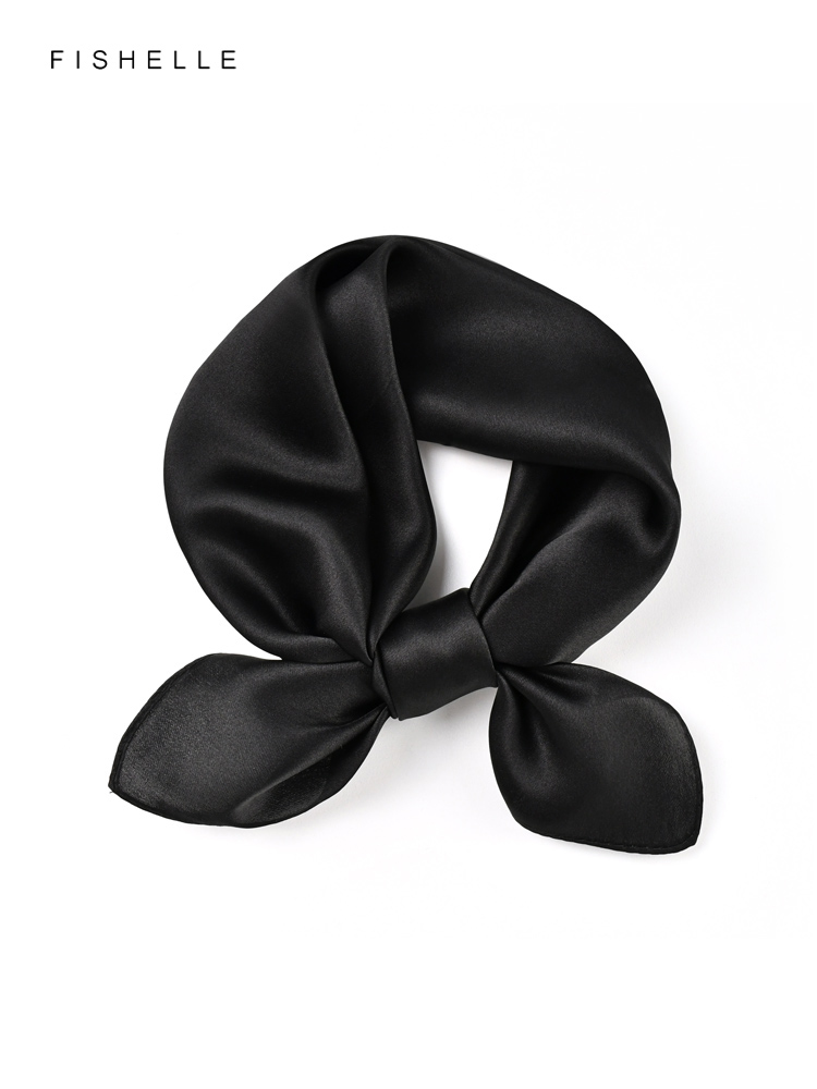 Scarf Silk Square - Cor sólida preto lenço de seda