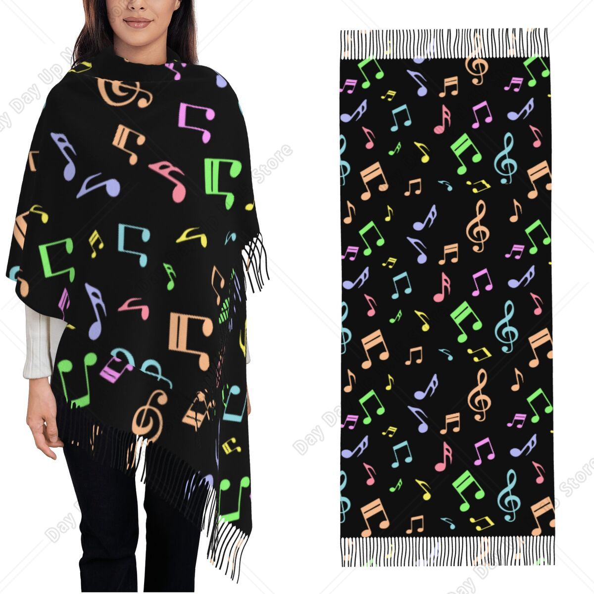 Xale com padrão de notas music - Pashmina Wrap Large avaliação e preço