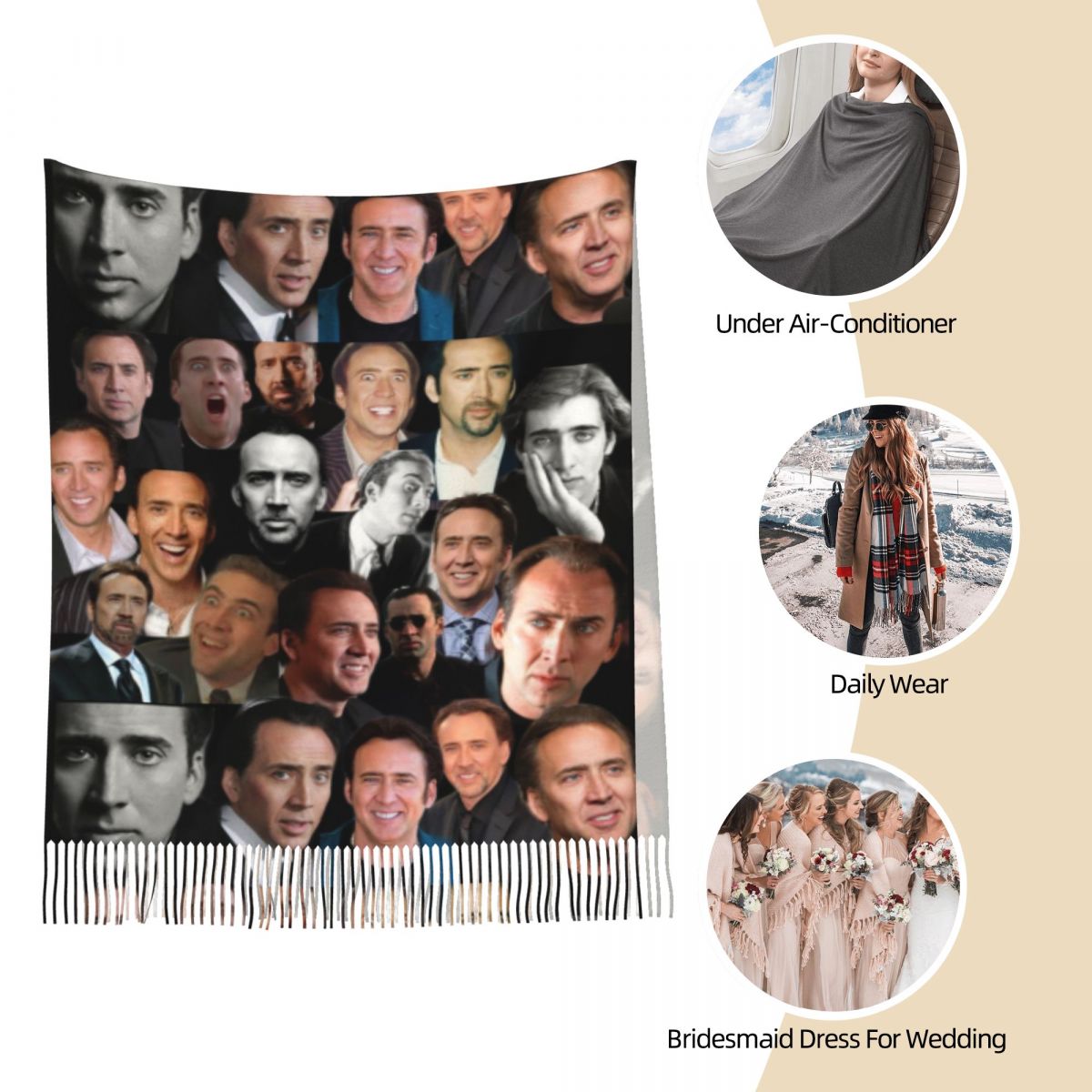 Nicolas Cage Colllage Xale Wra - Pashmina Wrap Large avaliação e preço