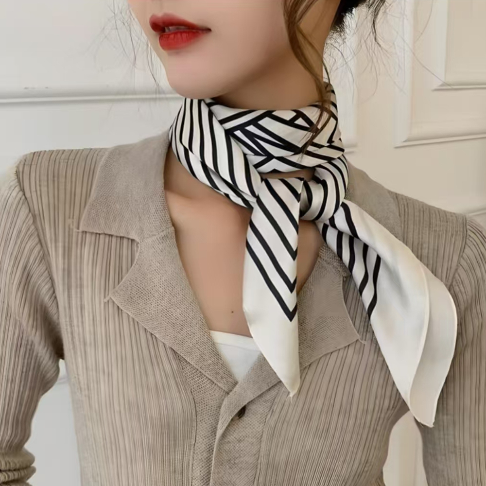 Moda praça 70cm preto e branco - Silk Tie Striped avaliação e preço