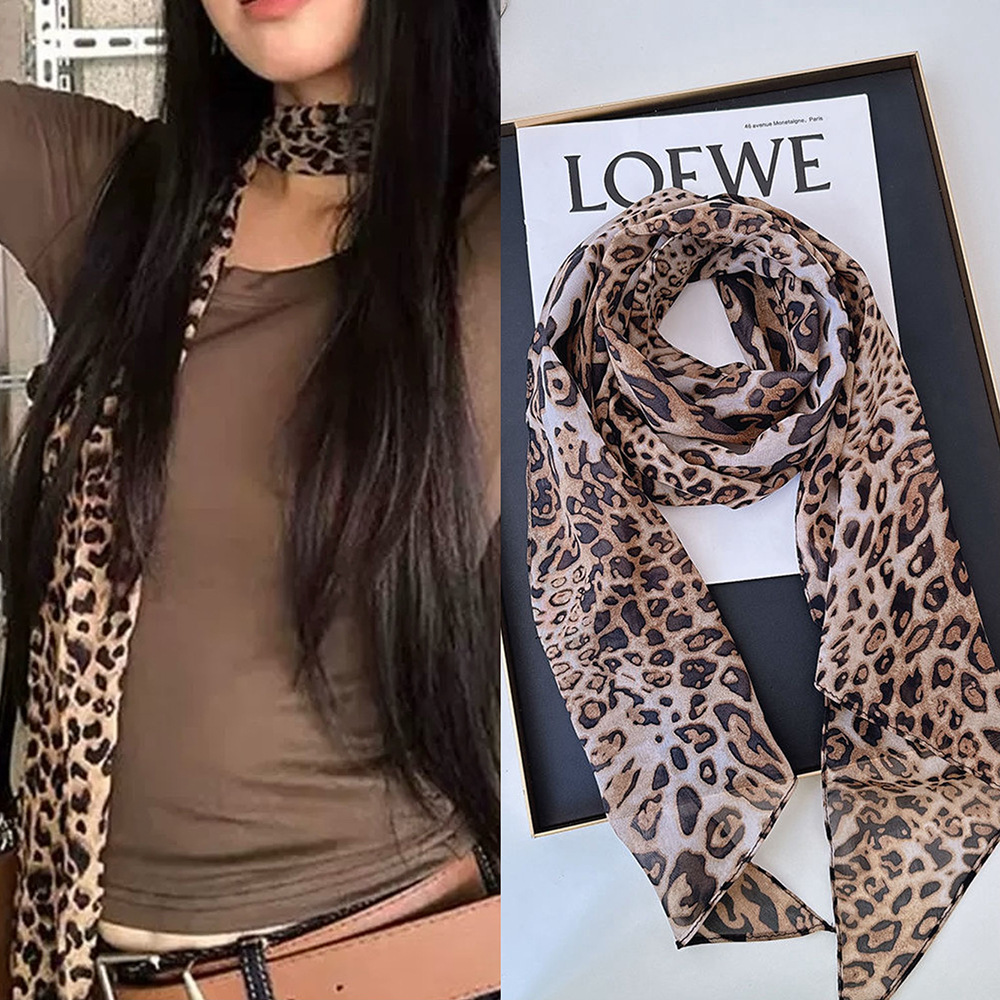 Leopardo pequeno longo lenço d - Ascot Neck Scarf avaliação e preço