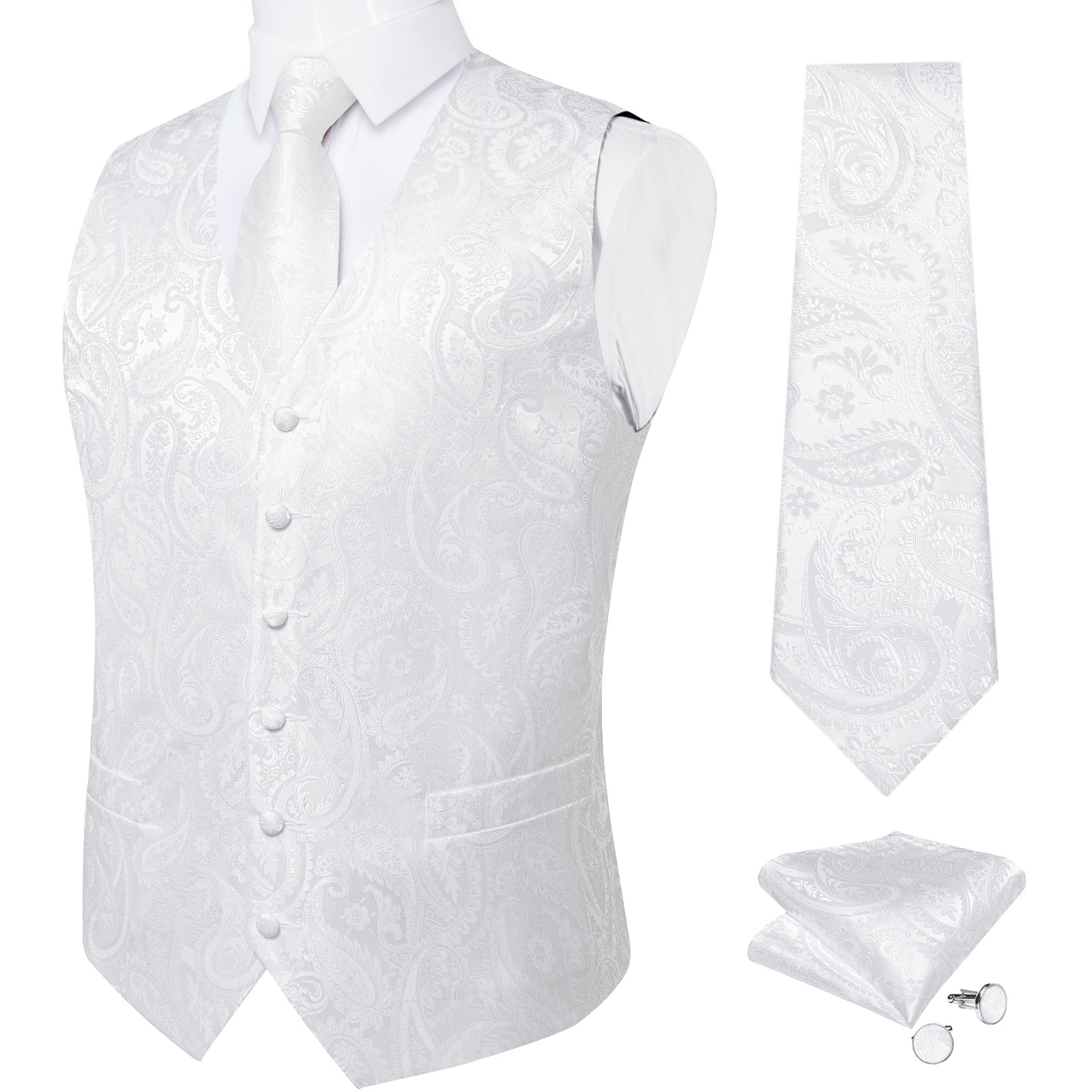 Colete de casamento branco pur - Pocket Square Set avaliação e preço